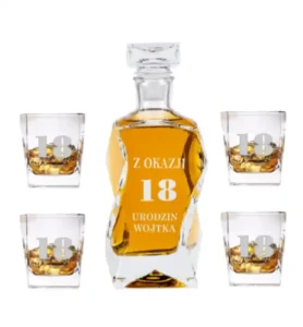 Karafka z Grawerem do whisky + 4 szklanki URODZINY